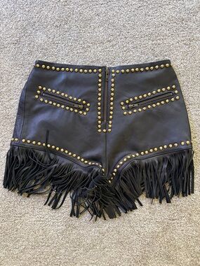 Understated leather Black Studded Fringe Leather Shorts medium